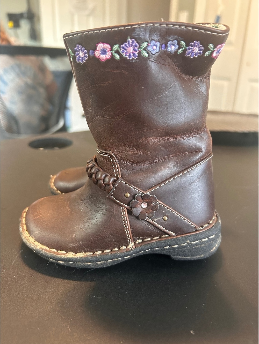 OshKosh B'gosh Toddler Brown Leather Boots with Floral Embroidery